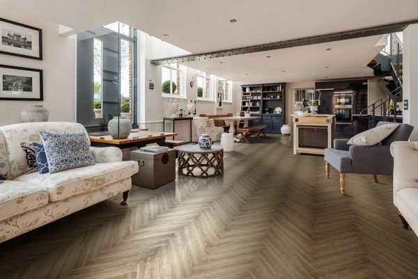 Reclaimed Oak Herringbone Luvanto Living Room Kitchen Reduced Size