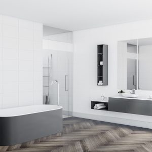 cornerofstylishbathroomwithwhitetilewallscomfortablegray